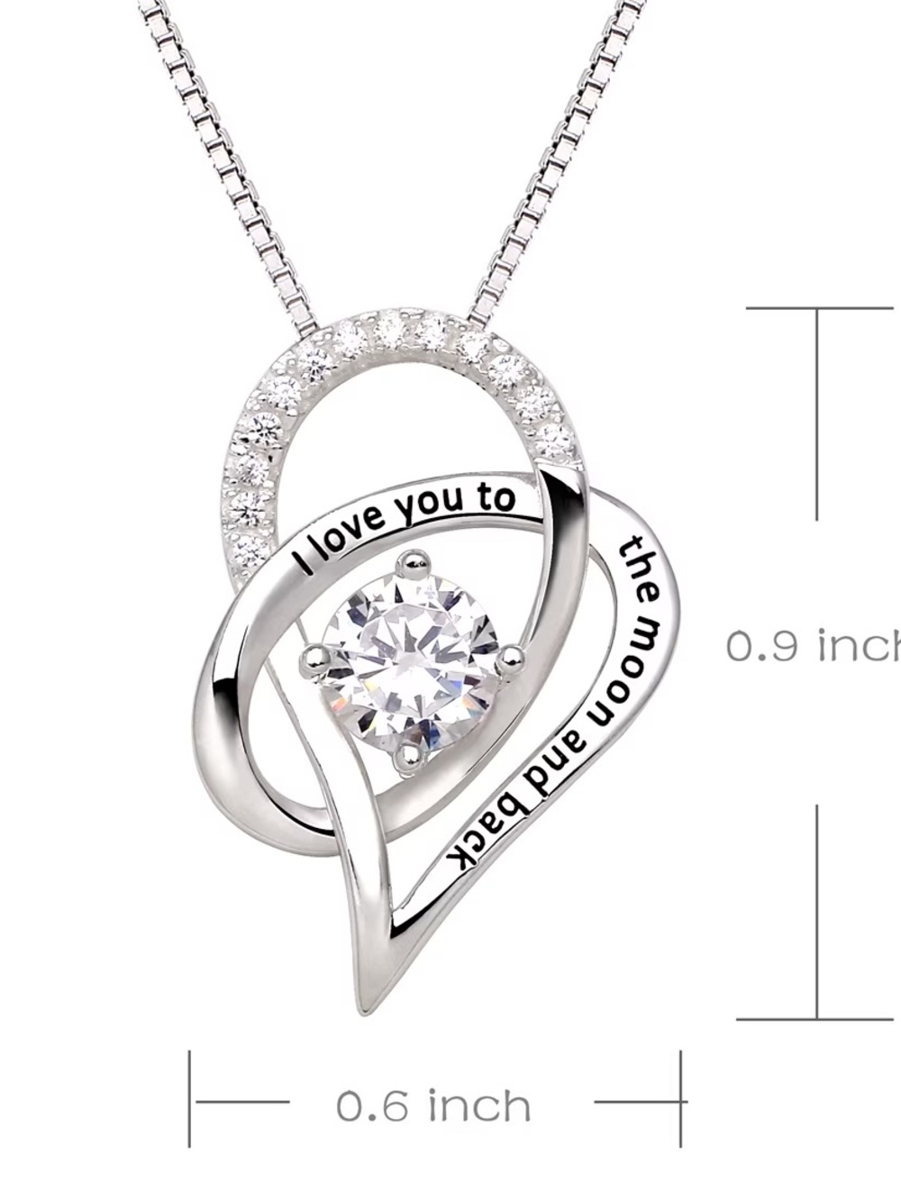 Silver Heart Pendant Necklace with 'I Love You to the Moon and Back' Accent
